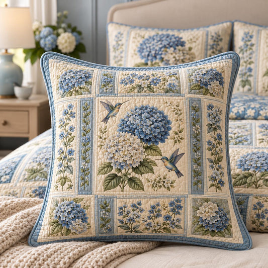 Blue Hydrangea Quilted Pillow Cover QV79QLTPLC