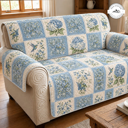 Blue Hydrangea Quilted Seat Sofa QV79QLTSS
