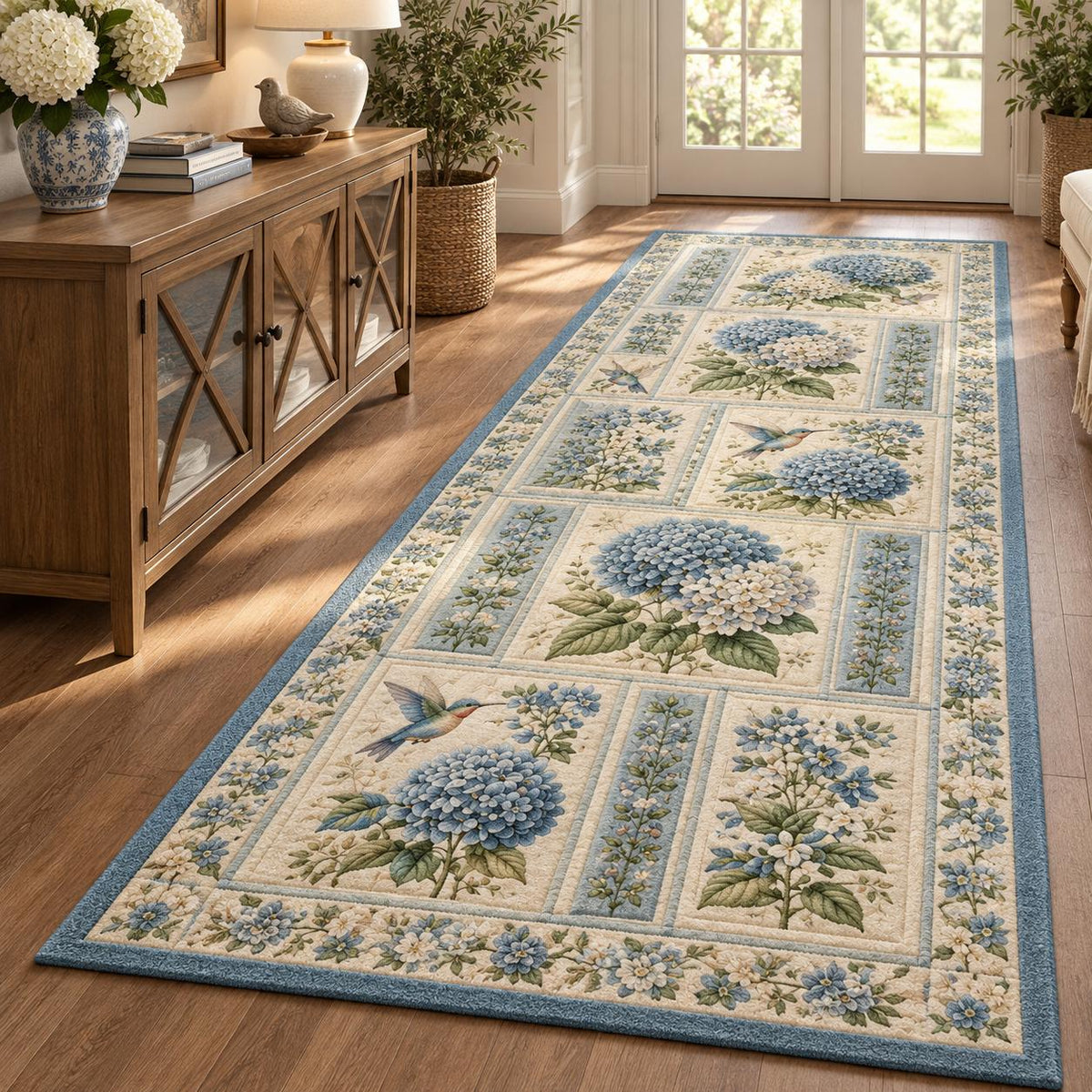 Blue Hydrangea Plush Runner Rug QV79RUGHN117