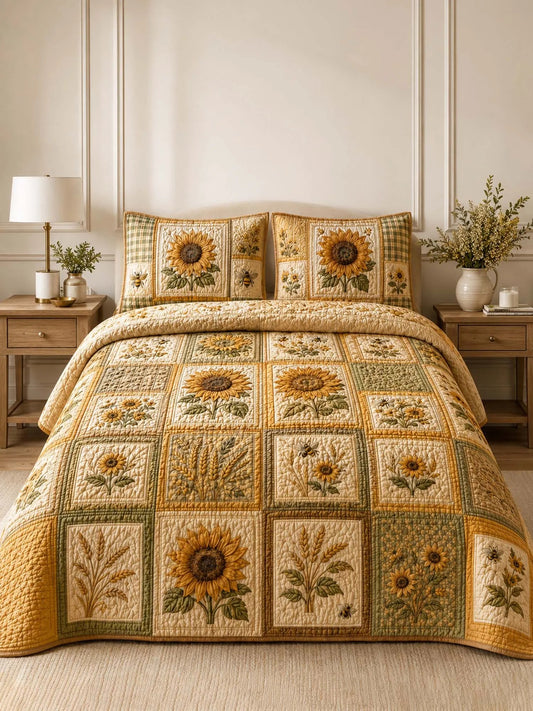 Sunflower Patchwork Quilted Bedding Set QV80
