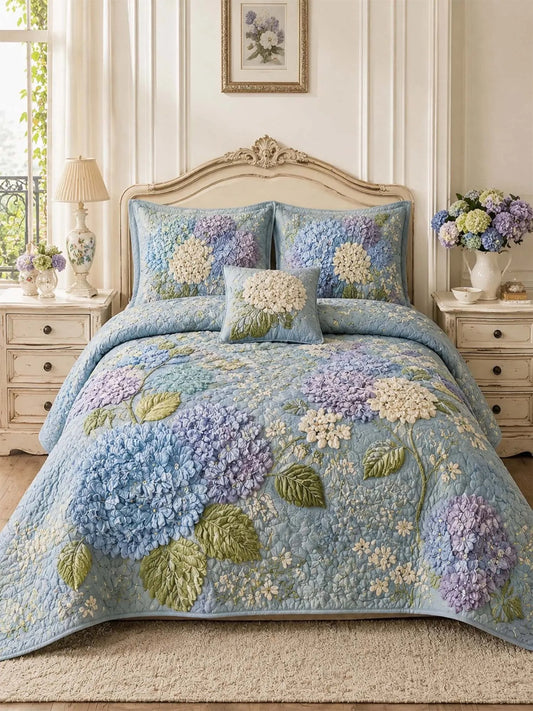 Blue Hydrangea Floral Quilted Bedding Set QV81