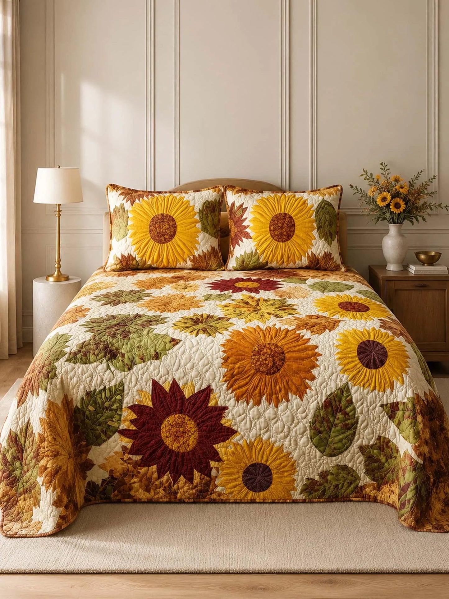 Sunflower Floral Quilted Bedding Set QV82