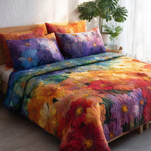 Rainbow Blooms Quilted Bedding Set QV86