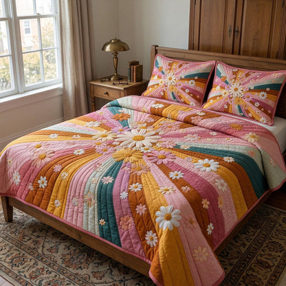 Vintage Flower Burst Quilted Bedding Set QV87