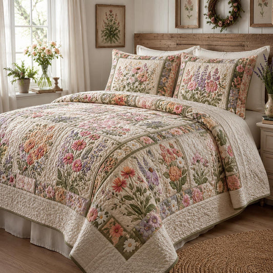 Cottage Flower Garden Quilted Bedding Set QV89