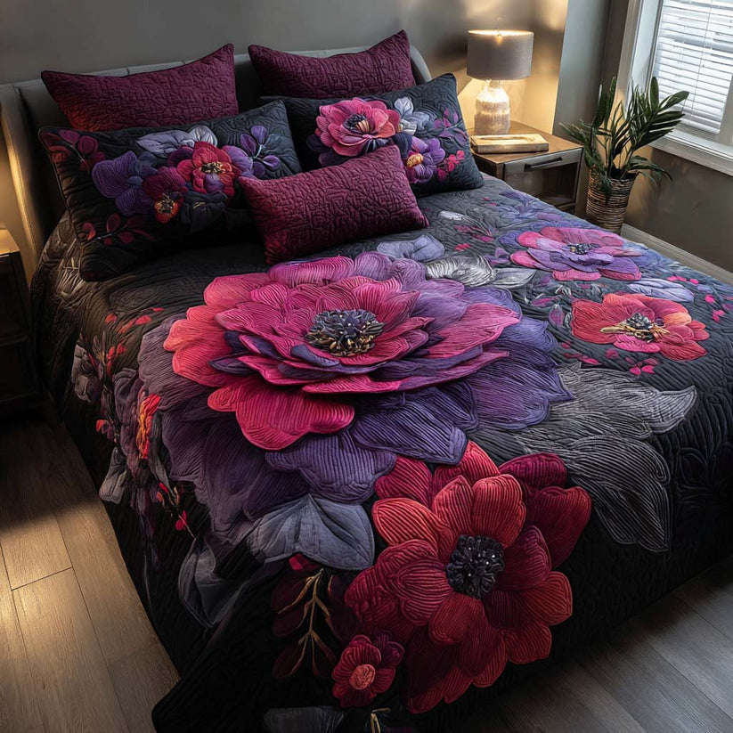 Midnight Botanical Quilted Bedding Set QV90