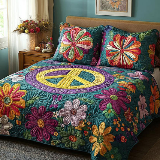 Vintage Hippie Peace Sign Quilted Bedding Set QV91