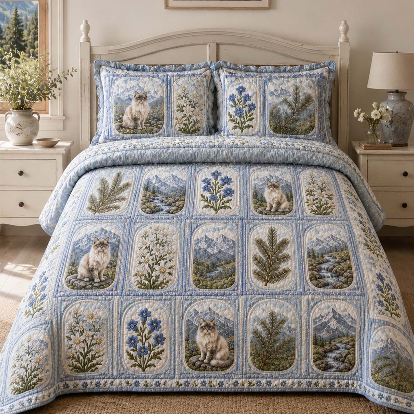 Cozy Mountain & Botanical Quilted Bedding Set QV96