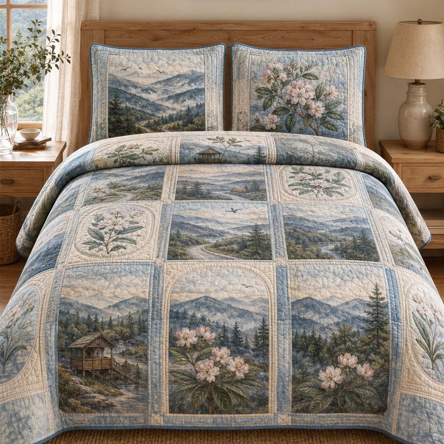 Vintage Mountain Landscape Quilted Bedding Set QV98