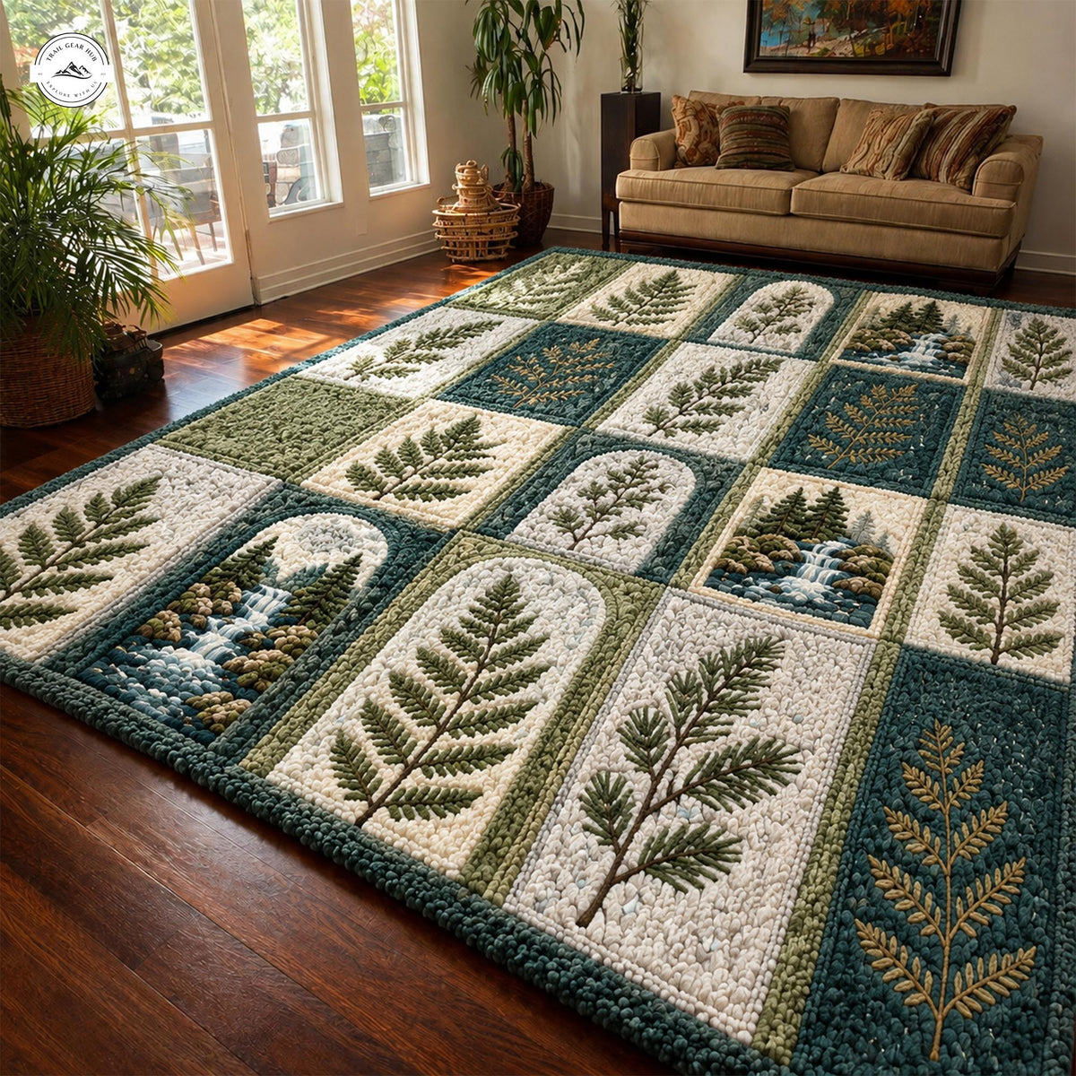Forest Fern & Waterfall Faux Cashmere Area Rug QV99FCARUG