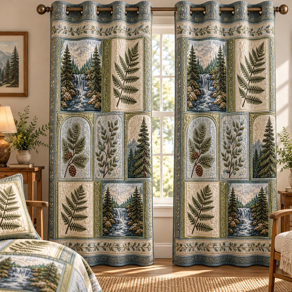 Forest Fern & Waterfall Grommet Curtains QV99GRMCT