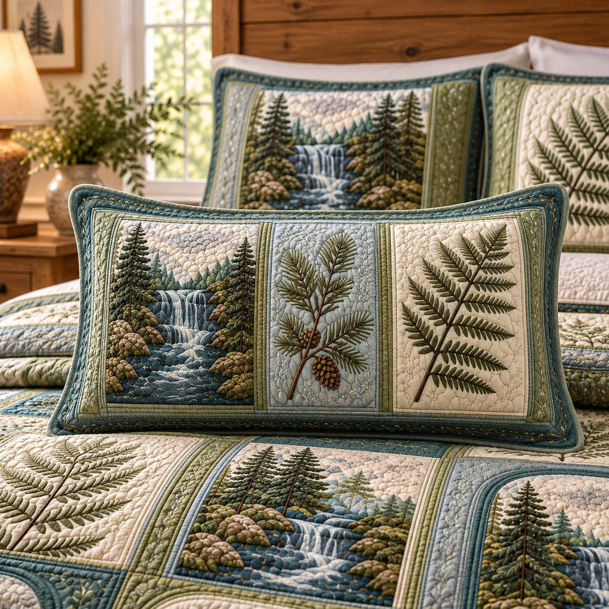 Forest Fern & Waterfall Quilted Pillow Cover QV99QLTPLC