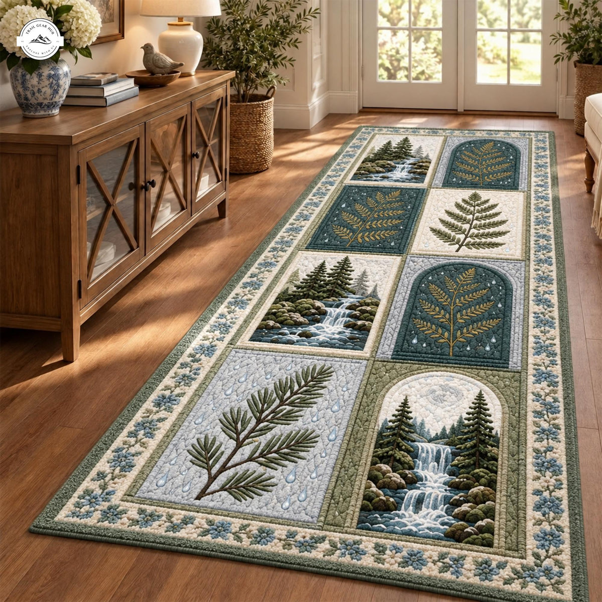 Forest Fern & Waterfall Plush Runner Rug QV99RUGHN117