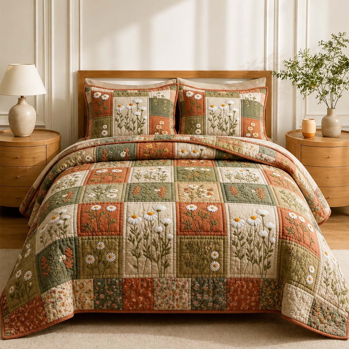 Floral Patchwork Quilted Bedding Set QV102