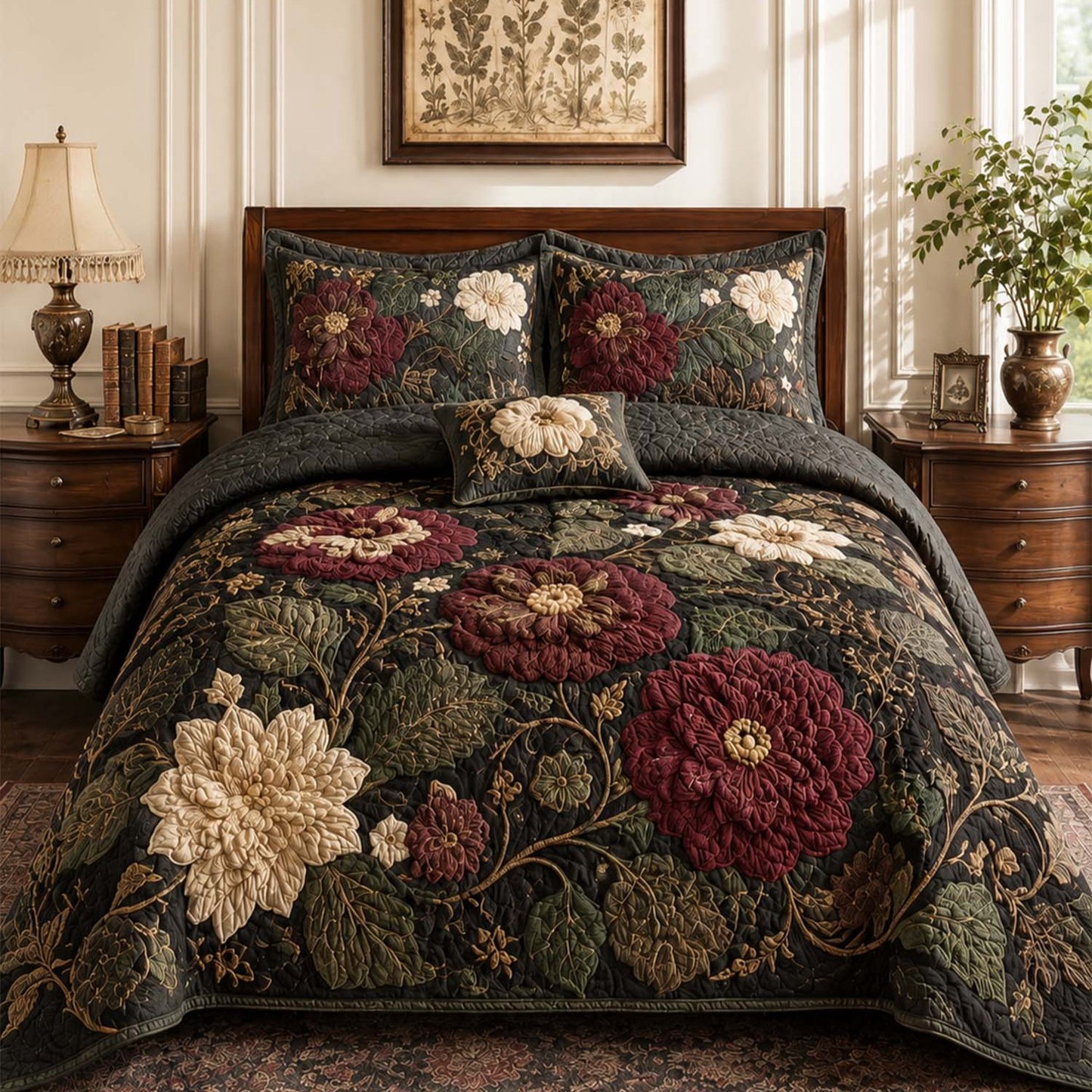 Heritage Country Floral Quilted Bedding Set QV105