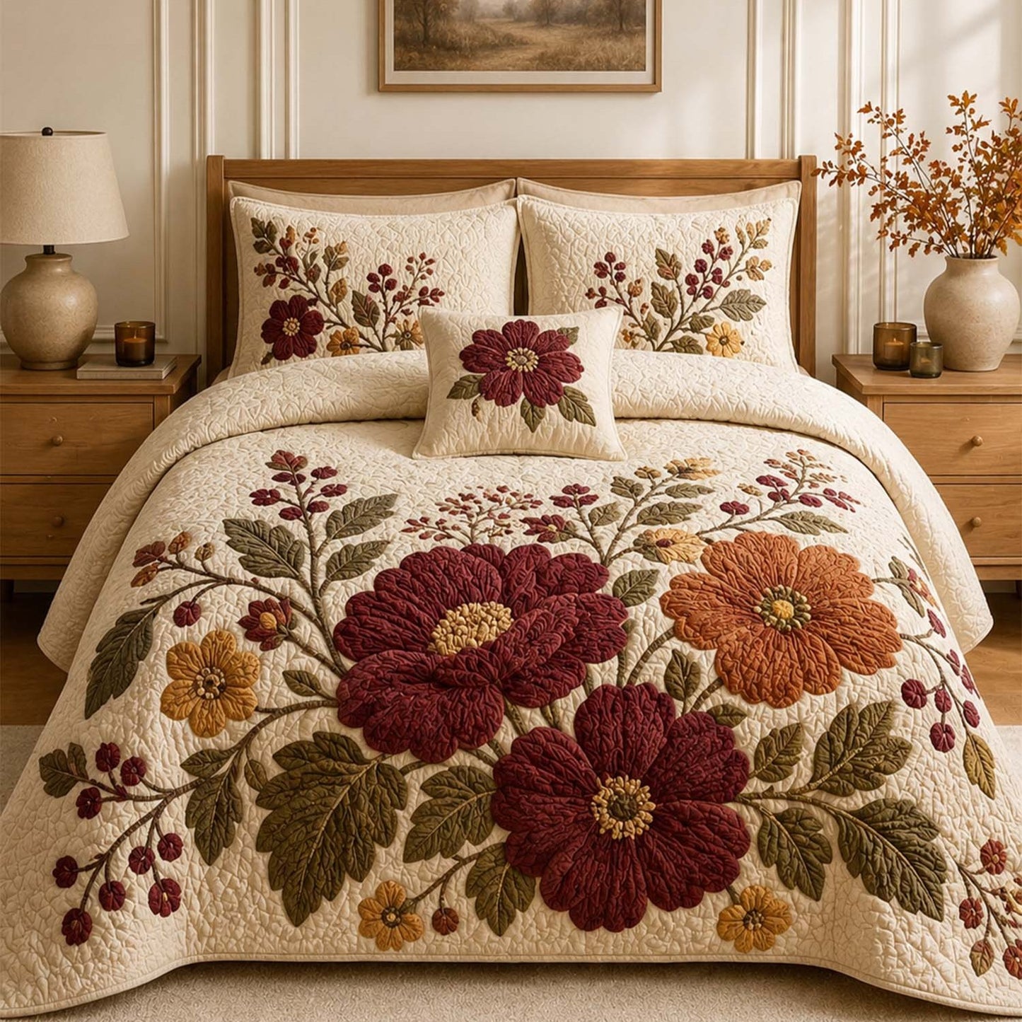 Vintage Floral Tufted Quilted Bedding Set QV106