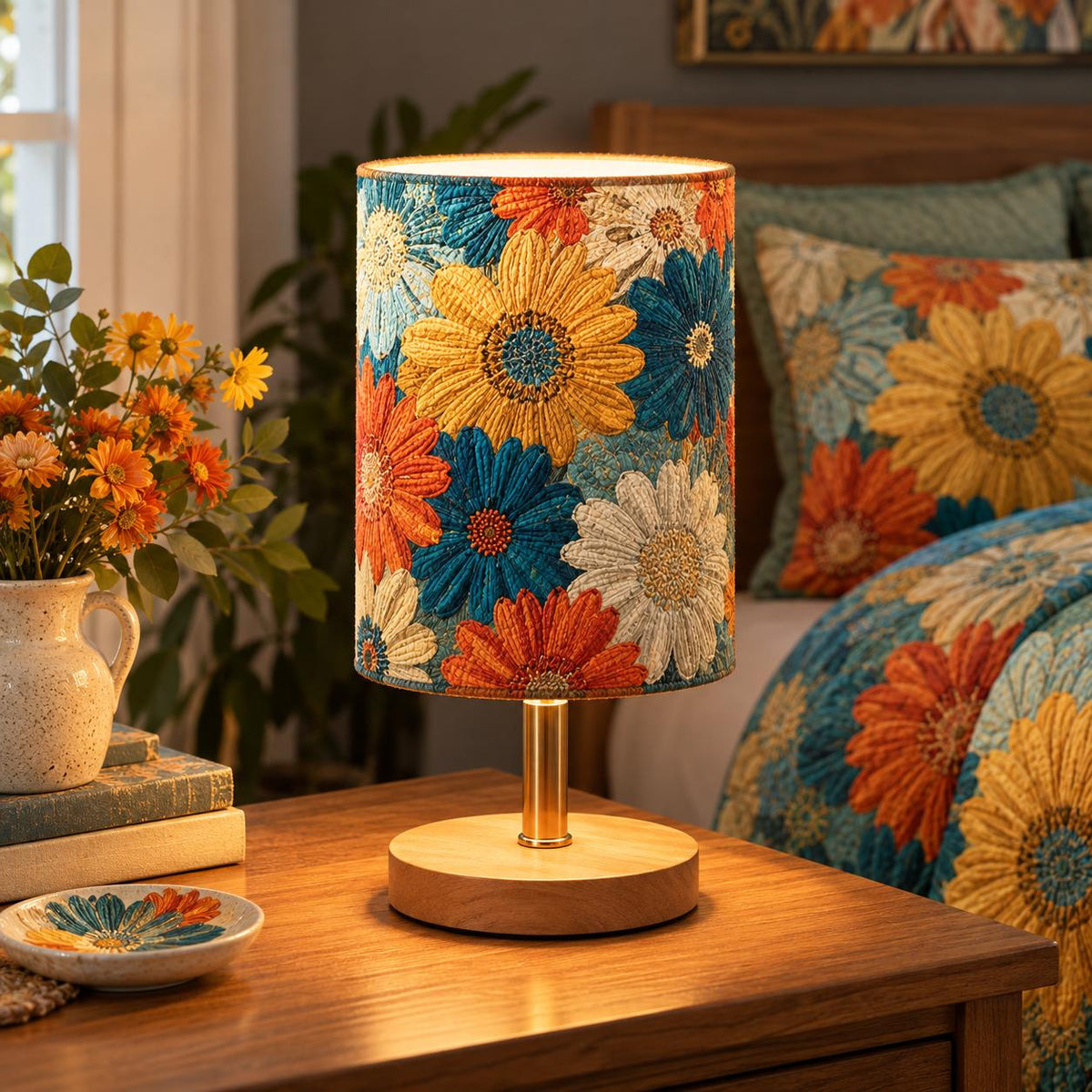 Bohemian Teal Floral Fabric Lamp QV112FBLP