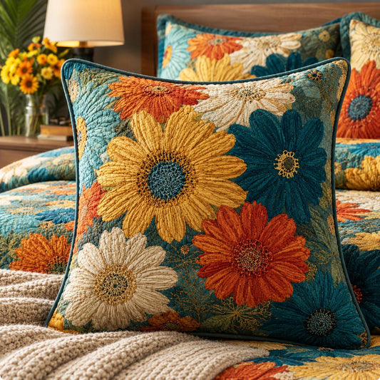 Bohemian Teal Floral Quilted Pillow Cover QV112QLTPLC