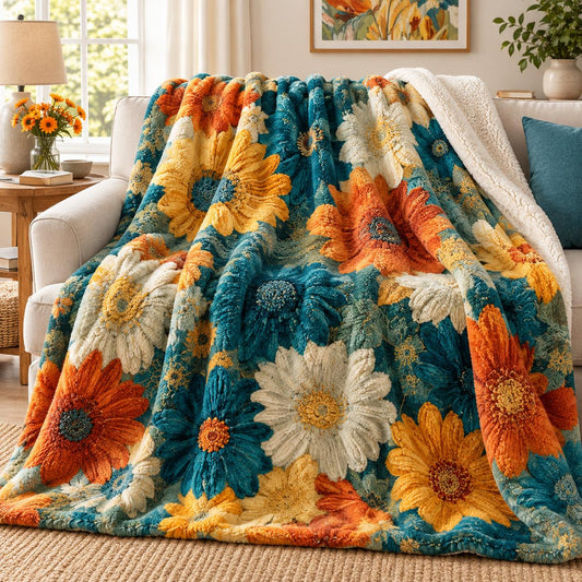 Bohemian Teal Floral Sherpa Blanket QV112SPBLK