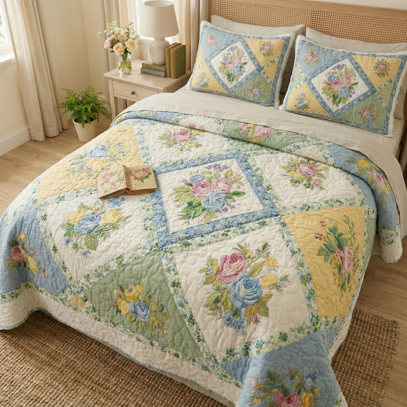 Spring Blossom Patchwork Quilted Bedding Set QV116