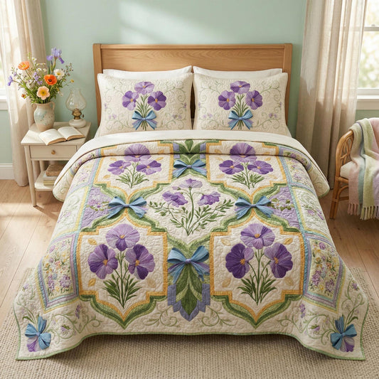 Elegant Purple Floral Quilted Bedding Set QV118