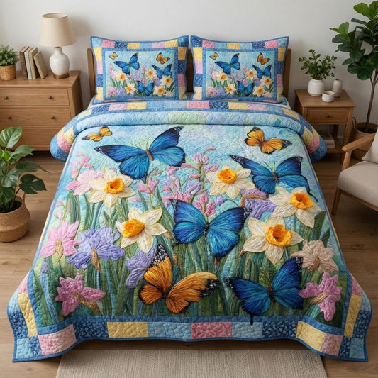 Spring Meadow Butterfly Quilted Bedding Set QV119