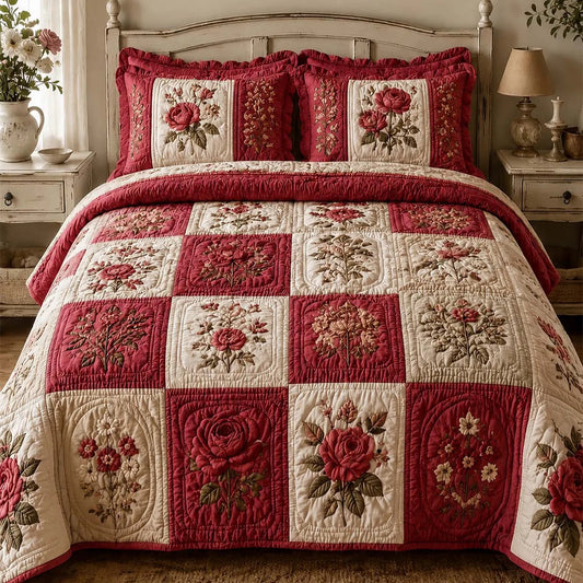 Country Style Rose Print Quilted Bedding Set QV121