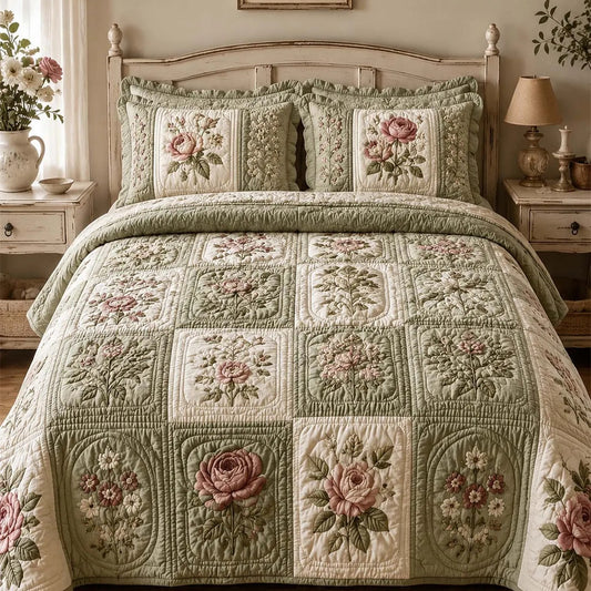 Shabby Chic Floral Patchwork Quilted Bedding Set QV123