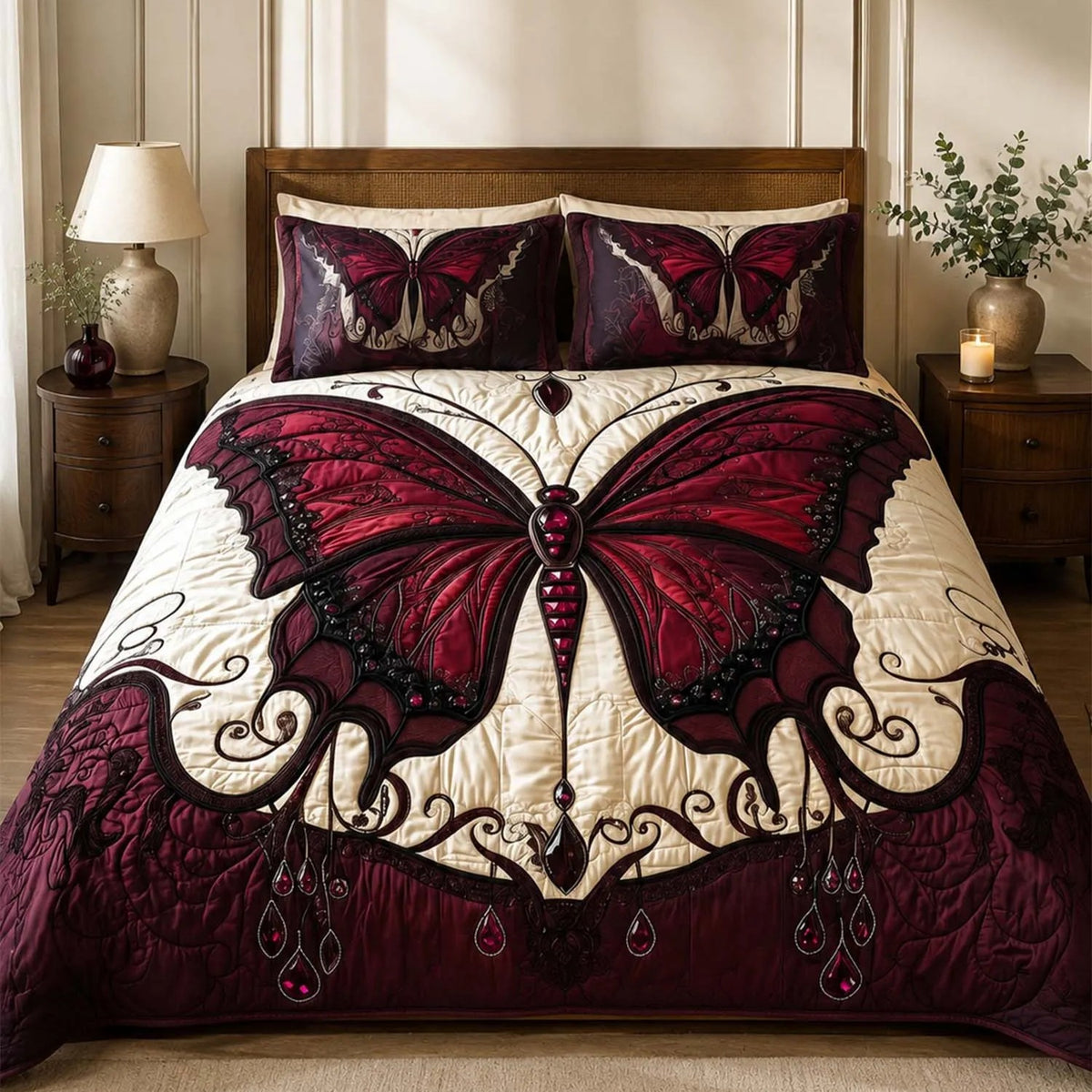 Vintage Gothic Butterfly Print Quilted Bedding Set QV126