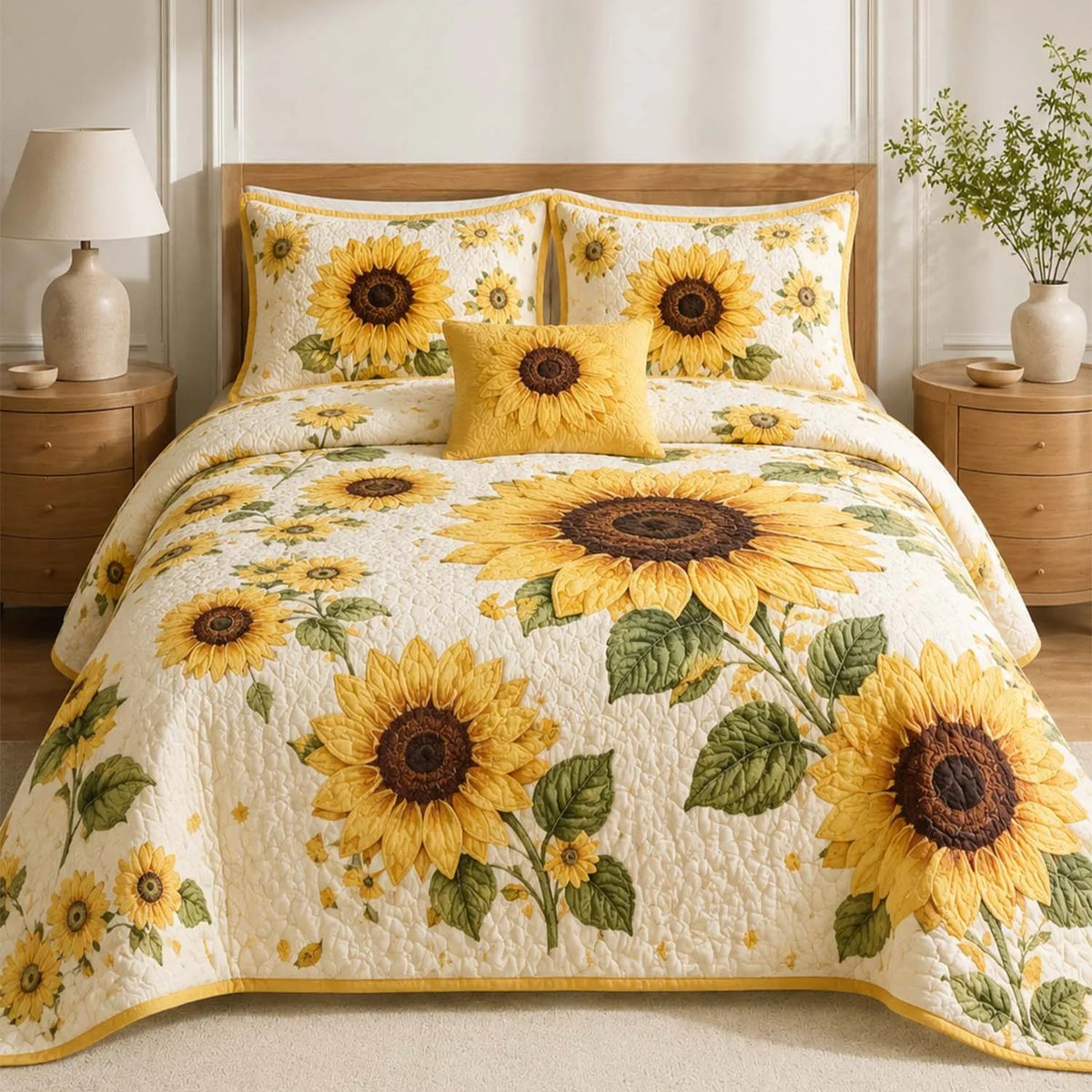 Vintage Sunflower Quilted Bedding Set QV129