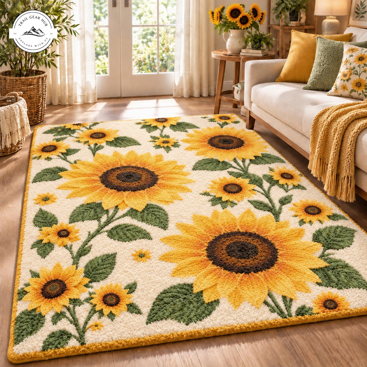 Vintage Sunflower Faux Cashmere Area Rug QV129FCARUG