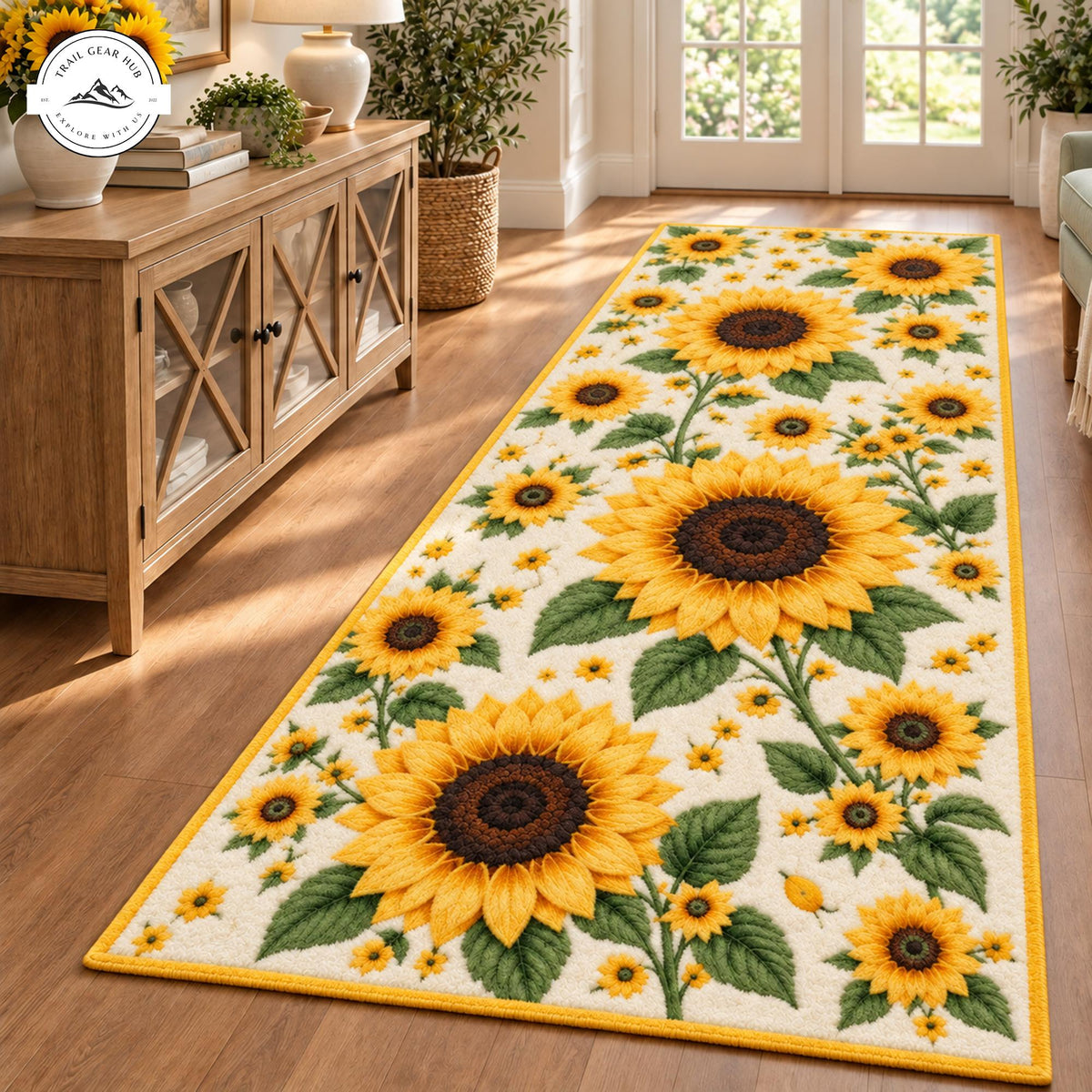 Vintage Sunflower Plush Runner Rug QV129RUGHN117