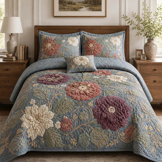 Tufted Chenille Botanical Quilted Bedding Set QV132