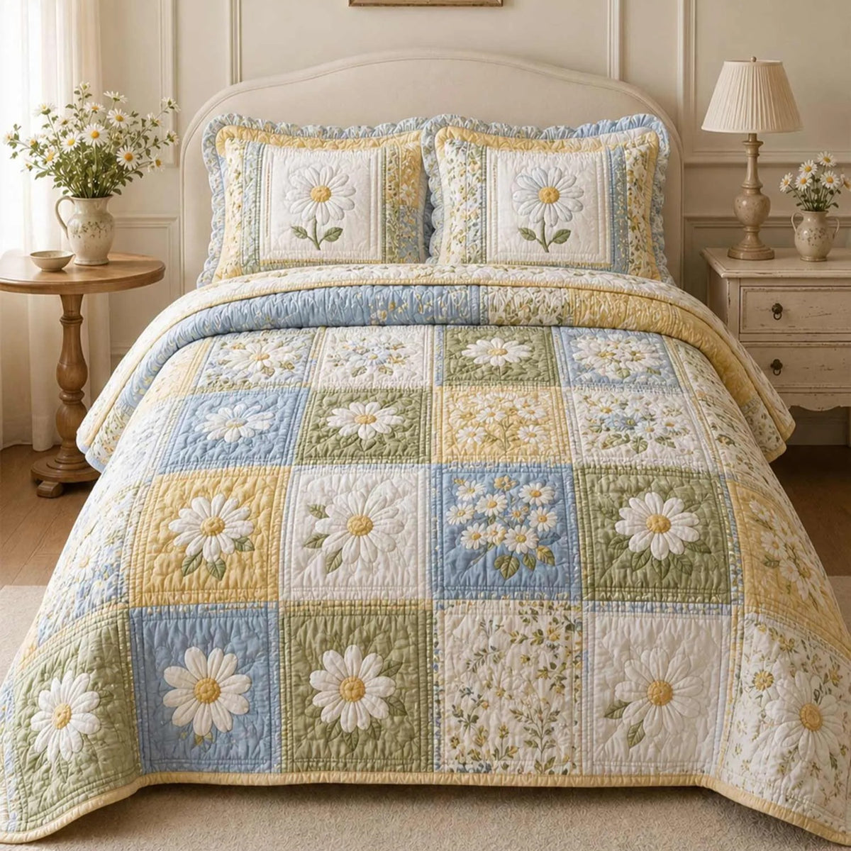 Daisy Garden Patchwork Quilted Bedding Set QV142