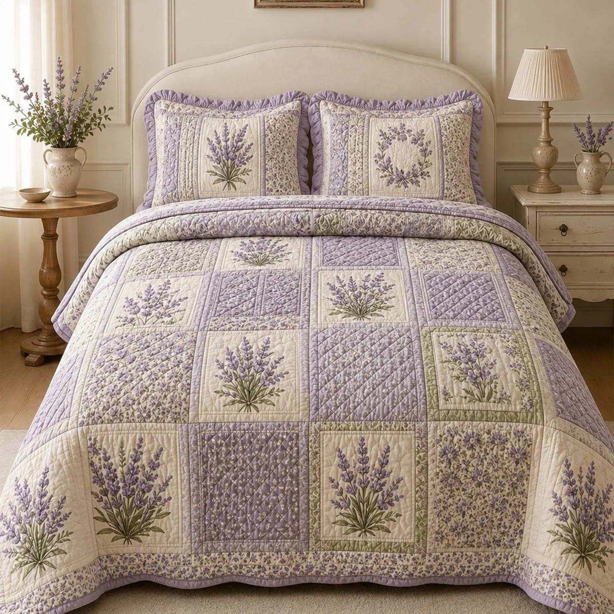 Lavender Fields Patchwork Quilted Bedding Set QV143