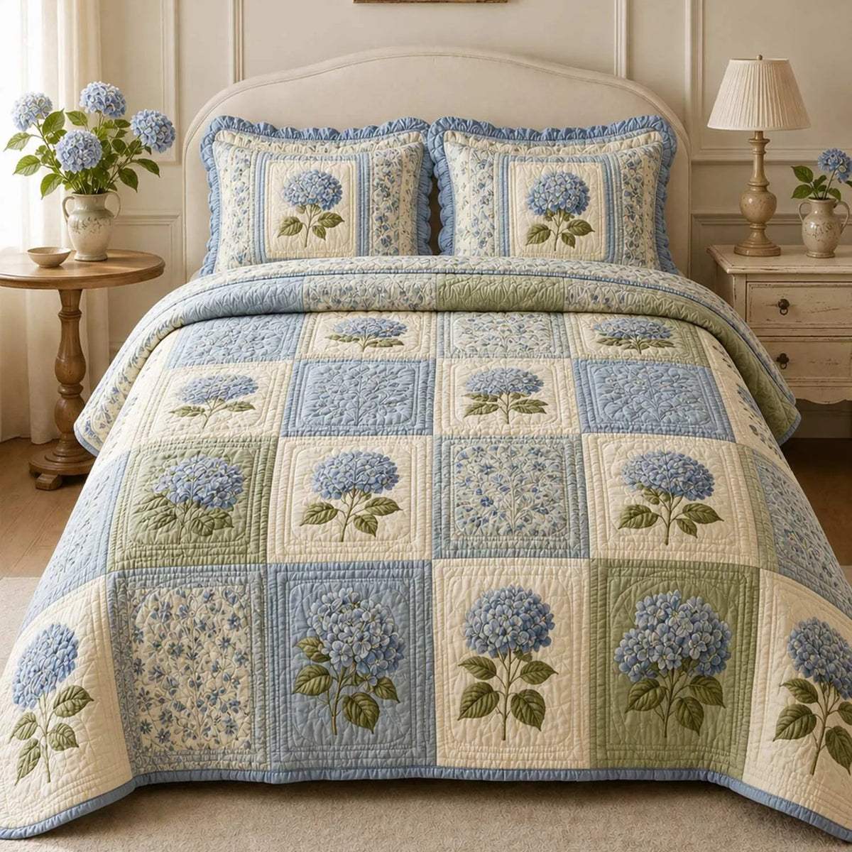 Charming Hydrangea Blossom Quilted Bedding Set QV144