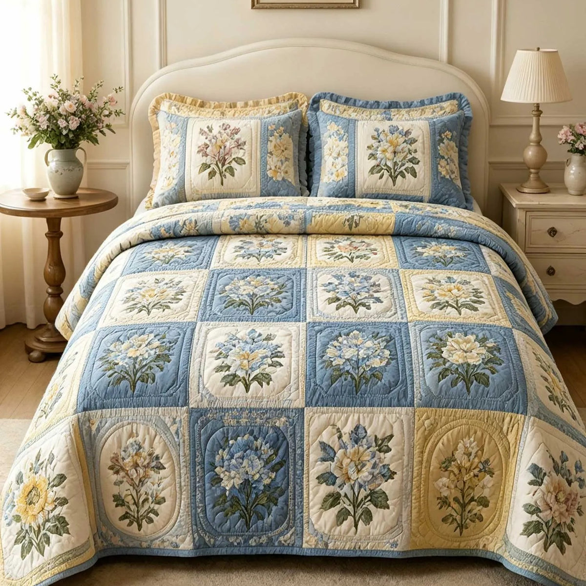 Mixed Botanical Garden Patchwork Quilted Bedding Set QV145