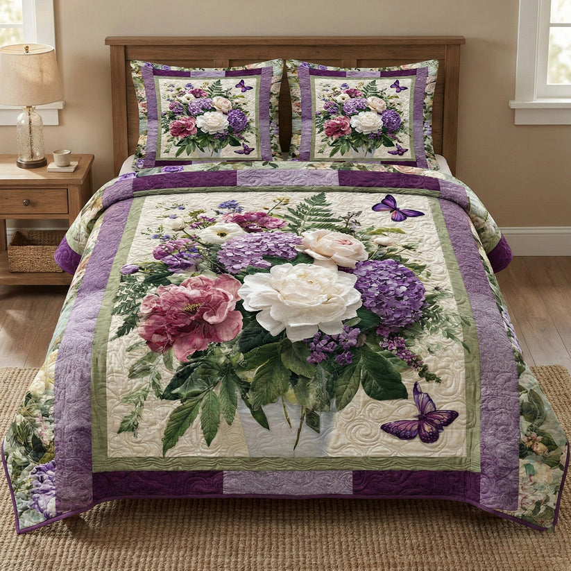 Lavender Garden Grace Quilted Bedding Set QV155