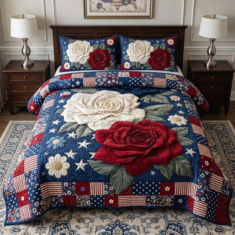 Liberty Blooms Patriotic Quilted Bedding Set QV157