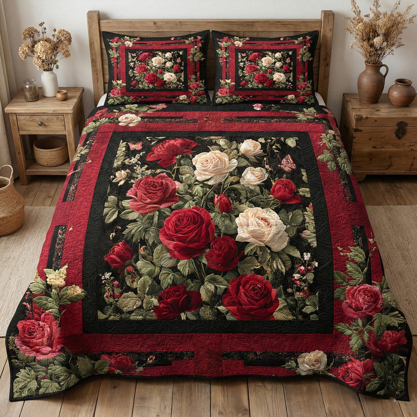 Classic Botanical Rose Quilted Bedding Set QV160