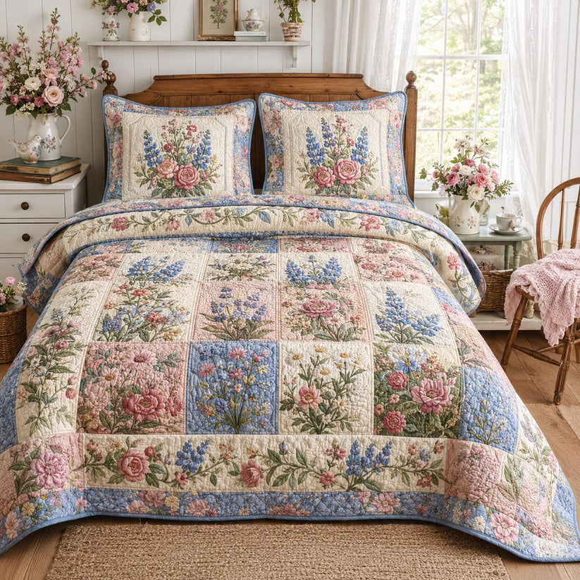 Country Cottage Floral Patchwork Quilted Bedding Set QV162