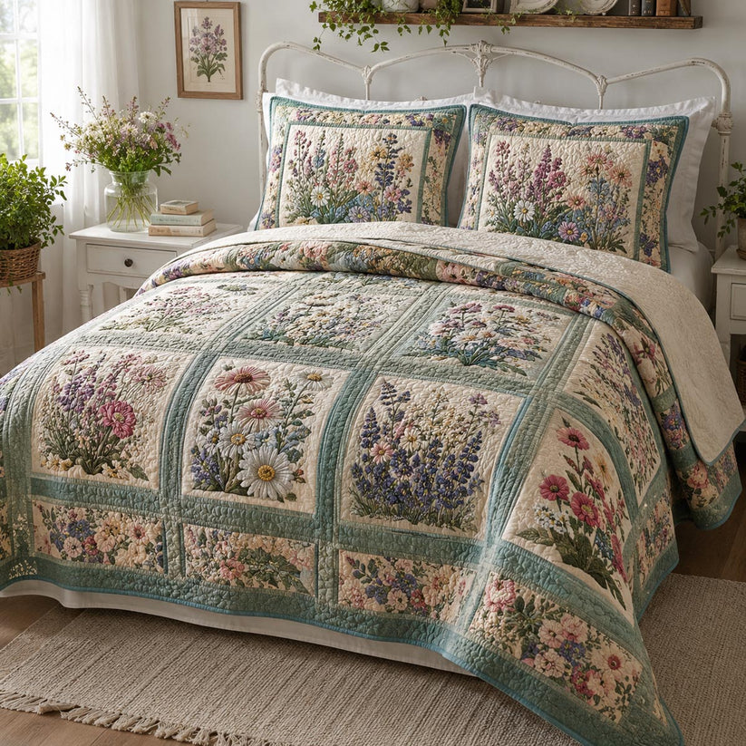 Botanical Patchwork Garden Quilted Bedding Set QV164
