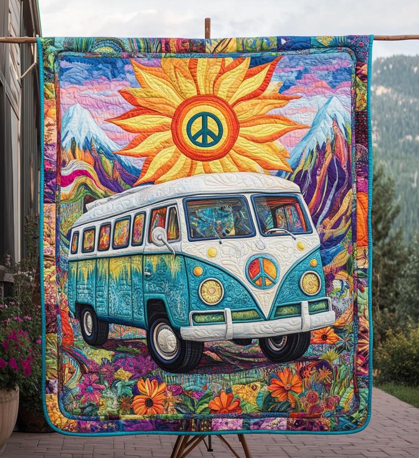 Retro Camper Van Quilted Blanket QV18