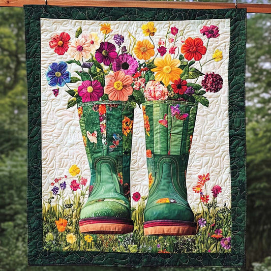 Floral Rain Boots Quilted Blanket QV19
