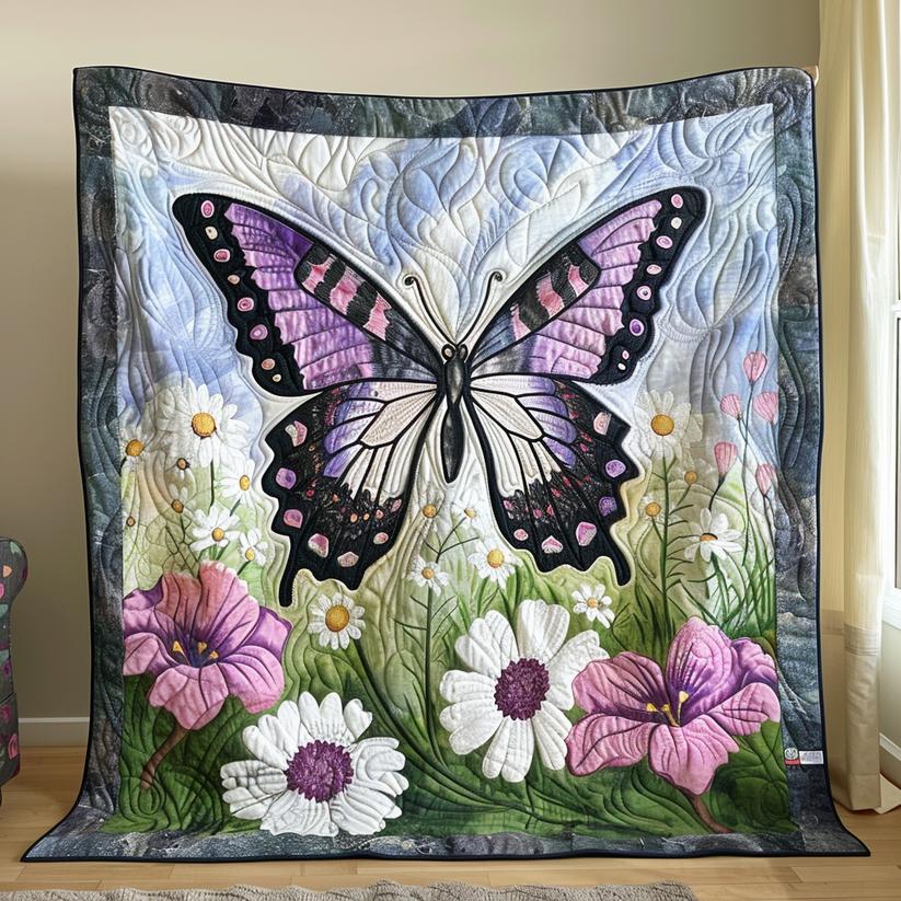 Lavender Wings Butterfly Quilted Blanket QV21