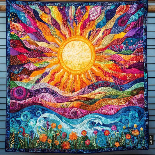 Colorful Sunburst and Ocean Waves Quilted Blanket QV22