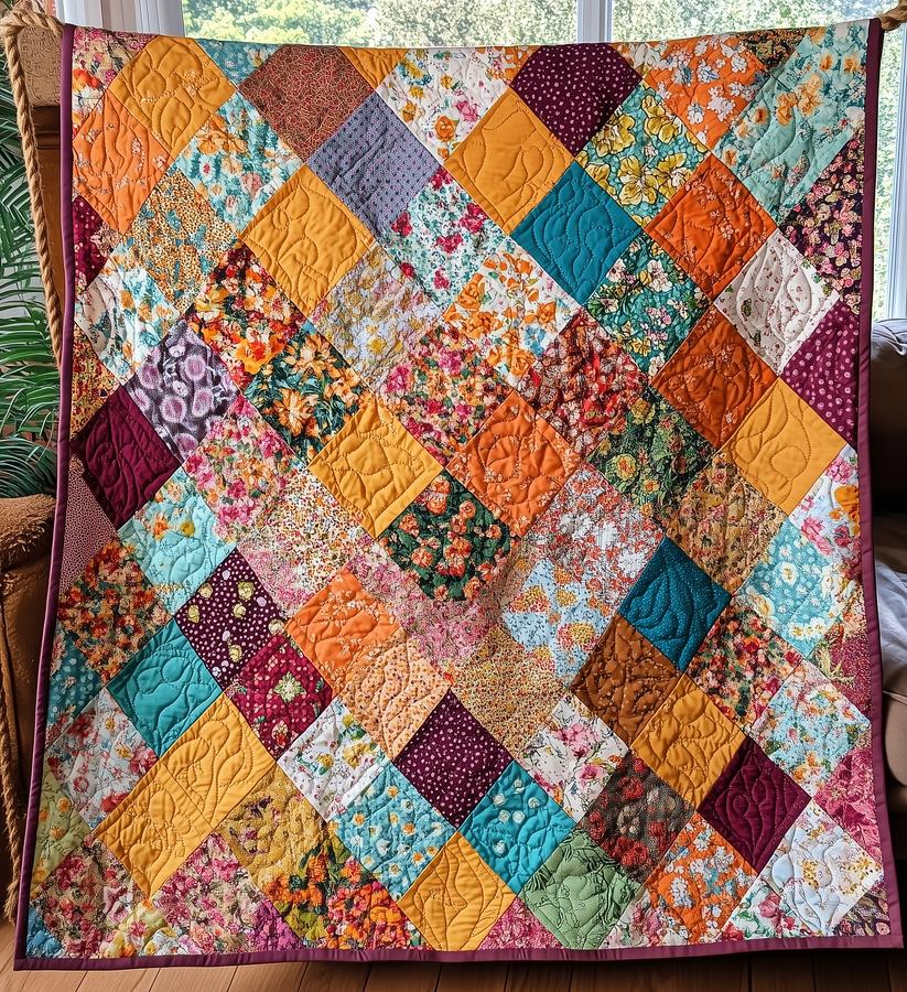 Autumn Harvest Patchwork Quilted Blanket QV26