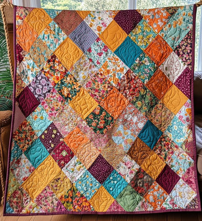 Autumn Harvest Patchwork Quilted Blanket QV26