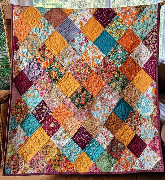 Autumn Harvest Patchwork Quilted Blanket QV26