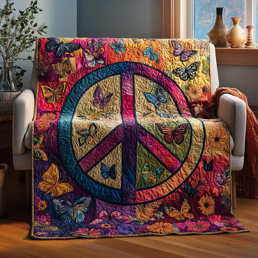 Peace Sign Butterfly Quilted Blanket QV27